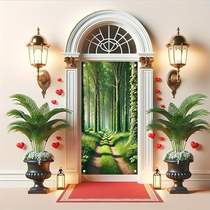 Forest Path Garden Flag Green Tree Woodland Scenery 71x35 inch Double Sided OutdoorYard Banner for Nature Landscape Spring Summer Decor