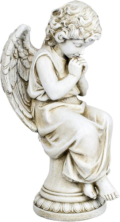 Joseph's Studio by Roman Inc., Seated Angel ON Pedestal, Garden Collection, Religious Statue, Holy Family, Memorial, Angel, Patron Saint, Garden Décor (7x9x17)