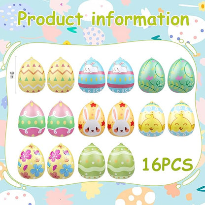 16 PCS 9 Inch Easter Egg Inflatable Balloons Hanging Inflatable Easter Balloons Colorful Inflatable Egg Decorations for Yard Garden Holiday Party Home Decor