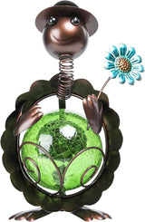 MUMTOP Turtle Garden Decor, Turtle Solar Lights Outdoor Decorative Waterproof with Crackle Glass Globe and Flower Yard Ornaments for Tabletop Outside Garden Lawn Outside Porch Home Decorations