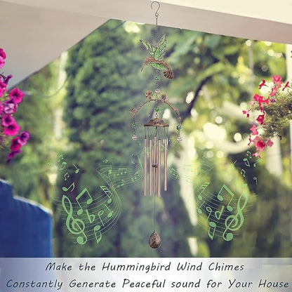 Wind Chimes - Green Hummingbird Wind Chimes for Outside Deep Tone 34 inches 5 Aluminum Tubes, Birthday, Memorial, Hummingbird Gifts for Mom, Grandma, Decorations for Home, Garden, Patio, Backyard