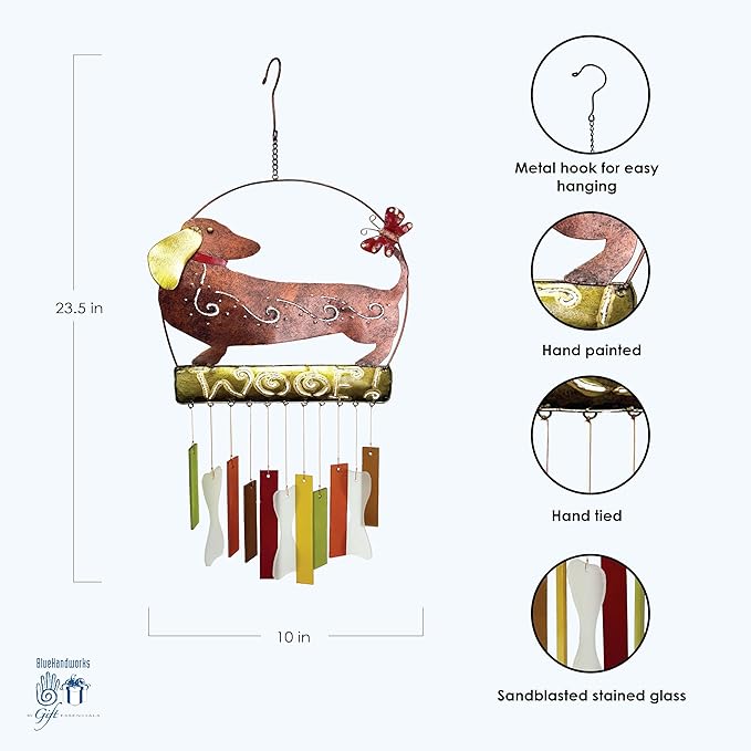 Blue Handworks Glass Wind Chime, Schatzi Dachshund Dog