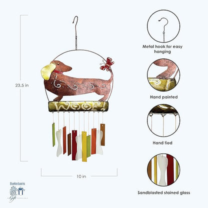 Blue Handworks Glass Wind Chime, Schatzi Dachshund Dog