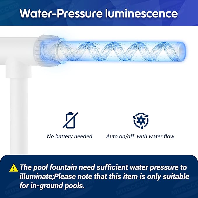 Pool Fountain for Inground Pools, Pool Sprinkler Fountain Upgraded Hydro-Powered Glow Adjustable Spray, Pool Waterfall Fountain Pool Accessories、Cooling & Relaxation