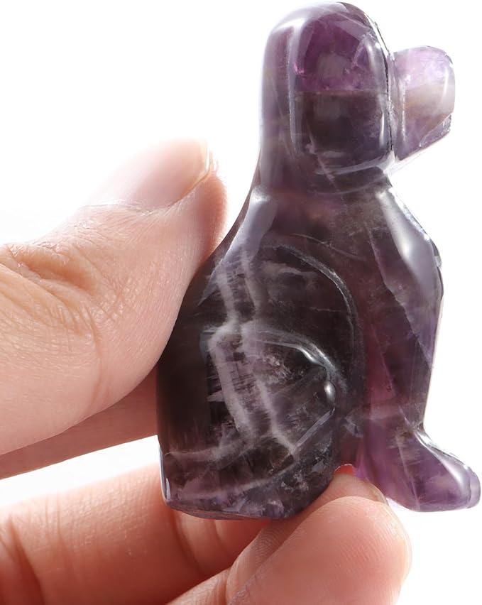SMQ Amethyst Crystal Dog Statue Home Decor Polished 2" Carved Gemstone Puppy Sculpture Healing Statue Animal Carvings Figurines Gifts