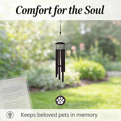 Premium Metal Pet Memorial Wind Chime with Paw Print, Black, for Dog Cat Remembrance, Garden Outdoor Sympathy Bereavement Gift (26inch)