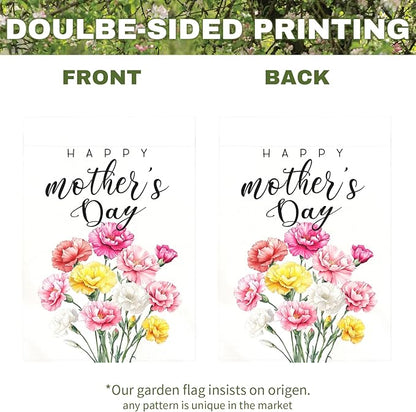 Happy Mother’s Day Garden Flag Floral Carnation Yard Flag for Mom Elegant Spring Flower Outdoor Decor Mothers Day Gift Garden Lawn Porch Patio Double Sided Welcome Flags 12x18 Inch