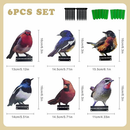 6 PCS Color Painted Metal Bird Sculptures - Vivid 2D Garden Decor for Outdoor Fences, Patio, Yard for Bird Lovers