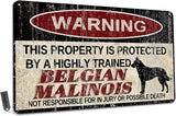 Vintage Belgian Malinois Metal Sign Warning This Property is Protected by Highly Trained Belgian Malinois Yard Sign Outdoor Home Wall Decor 12x8Inch
