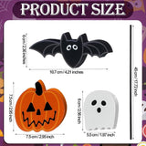 6 Pcs Wood Pumpkin Ghost and Bat Garden Stakes Yard Decor Set for Halloween Indoor Outdoor Lawn Pathway Patio Ornaments