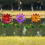 Garden Stakes Decorative, Metal Flowers for Outside, Glow in Dark Yard Lawn Ornaments Plant Pot Flower Bed Decor, Patio, Set of 3, Purple Yellow Red