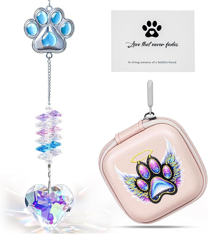 Pet Memorial Suncatcher – Gemstone Paw Crystal, Loss of Dog Sympathy Gift, Pet Bereavement Remembrance for Dogs & Cats
