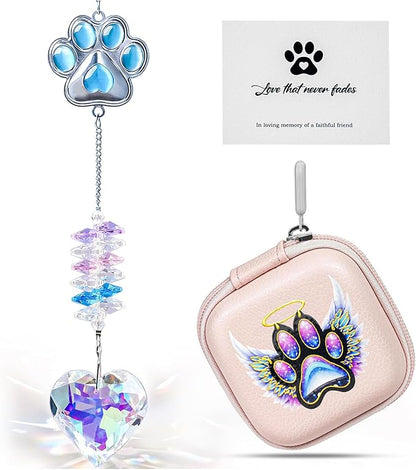 Pet Memorial Suncatcher – Gemstone Paw Crystal, Loss of Dog Sympathy Gift, Pet Bereavement Remembrance for Dogs & Cats