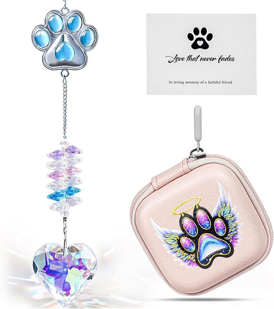 Pet Memorial Suncatcher – Gemstone Paw Crystal, Loss of Dog Sympathy Gift, Pet Bereavement Remembrance for Dogs & Cats