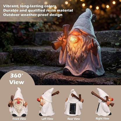 EXYGLO Solar Gnome Garden Decor Statue, 5.7" Middle Finger Gnome with Flickering Cigar Outdoor Funny Decoration for Lawn, Patio, Yard, and Unique Housewarming, Individual Birthday Ornament Gift