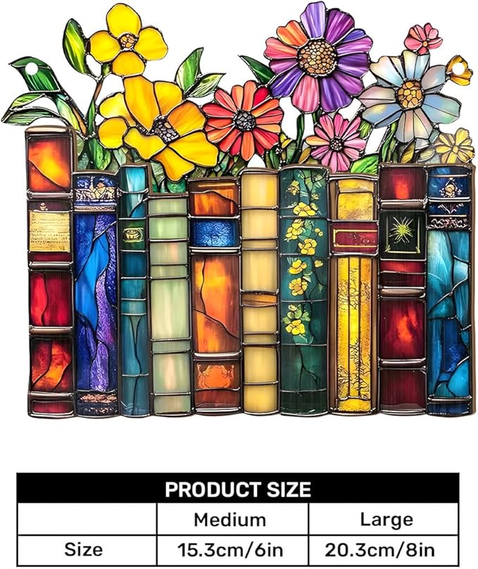 Jesuspirit - Window Hanging Suncatcher – Crystal Clear Acrylic & Wood Sun Catcher for Home Decor, for Women (Vintage Flower Book, 8 Inches)