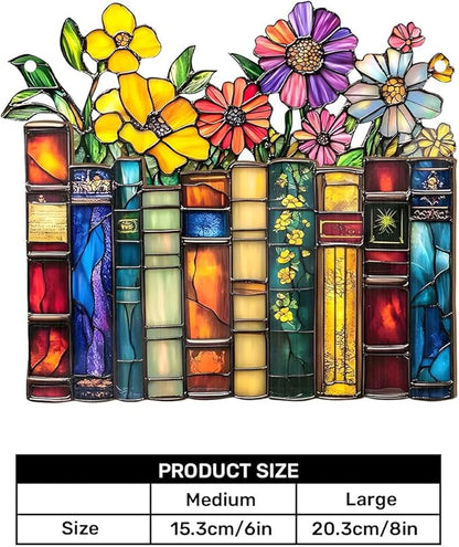 Jesuspirit - Window Hanging Suncatcher – Crystal Clear Acrylic & Wood Sun Catcher for Home Decor, for Women (Vintage Flower Book, 8 Inches)