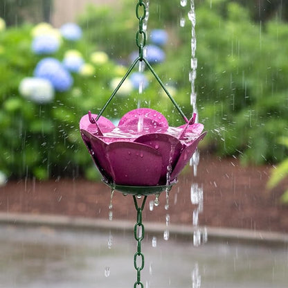 Kroc4vani 5.9ft Rose Rain Chain for Gutters Outside - Rain Chain with 8 Purple Rose Cups Adjustable Hanging Gutter Downspout Replacement for Eaves Drainage, Functional Decorative Outdoor Use