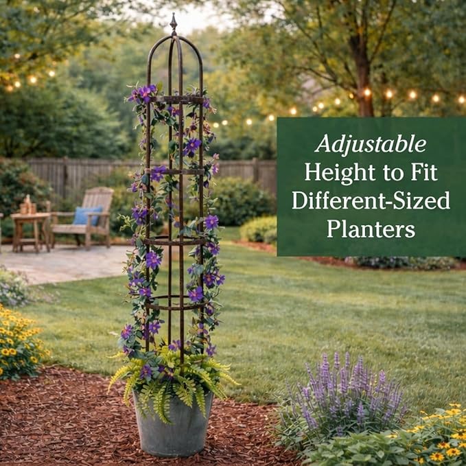 Plow & Hearth Metal Garden Obelisk | Indoor/Outdoor | Powder-Coated Steel | Trellis for Climbing | Floral Pattern | 11" Dia. x 8'H | Bronze