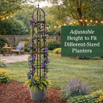 Plow & Hearth Metal Garden Obelisk | Indoor/Outdoor | Powder-Coated Steel | Trellis for Climbing | Floral Pattern | 11" Dia. x 8'H | Bronze