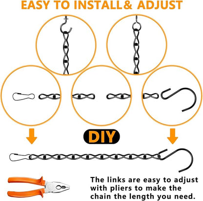 Metal Hanging Chain, 236 Inch Black Chains for Plants, 12×S Hooks, 12×Buckles, 12×Rings, 24×Screw Hooks for Bird Feeder, Planter, Wind Chimes (Black)