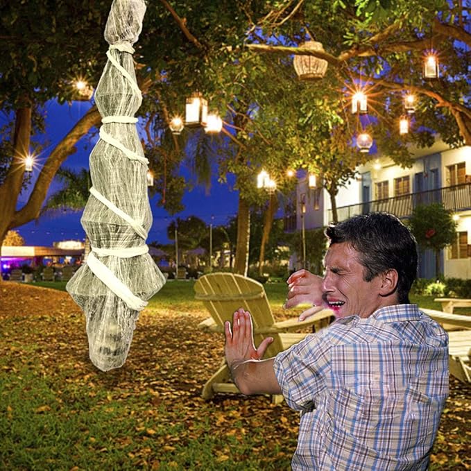 Halloween Decorations Outdoor - 70 Inch Hanging Corpses Props Scary Skeleton Body Inside Spider Web Halloween Yard Indoor & Outdoor Decor Halloween Party Favors Haunted House Decorations