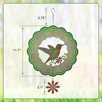 Hummingbird Wind Spinner,Metal Wind Spinners for Outdoor,3D Double Sided Hanging Decor for Indoor,Outdoor,Unique Gifts for Women