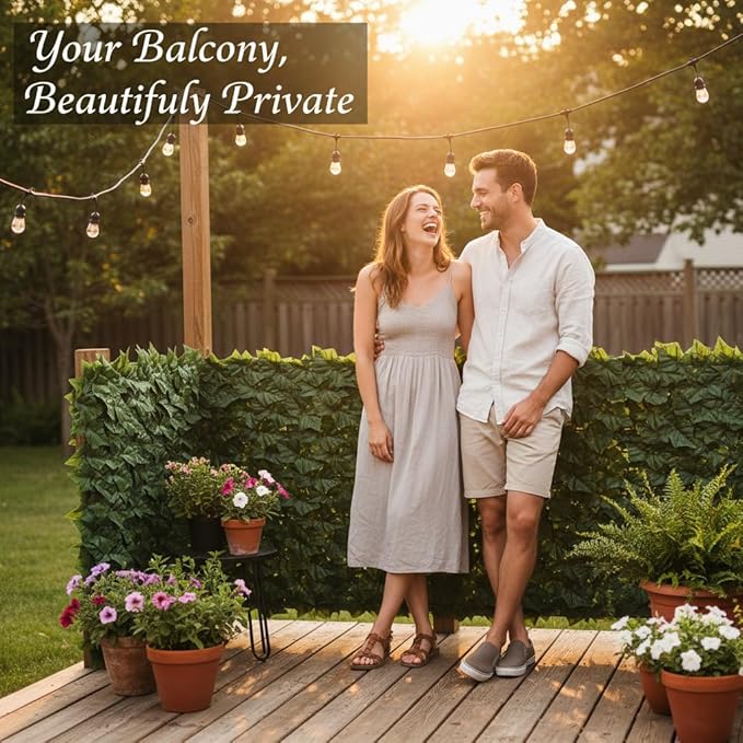 Faux Ivy Privacy Fence Screen 4PCS 20 x 20 Inch Artificial Faux Ivy Hedge Expandable Faux Privacy Fence Decoration for Wall Screen, Outdoor Garden, Wedding Decor,No Cable Tie (40x40 inches)