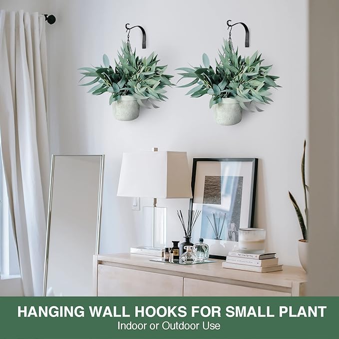 YBW ROBLUX 2 pcs Hanging Wall Hooks for Decorative Candle Lanterns,Outdoor Solar Lanterns,Decor Ligths,Jar Sconce,Wind Chime,Bird Feeders,Outdoor or Indoor Small Plant Bracket Hooks Black (5.11-Inch)