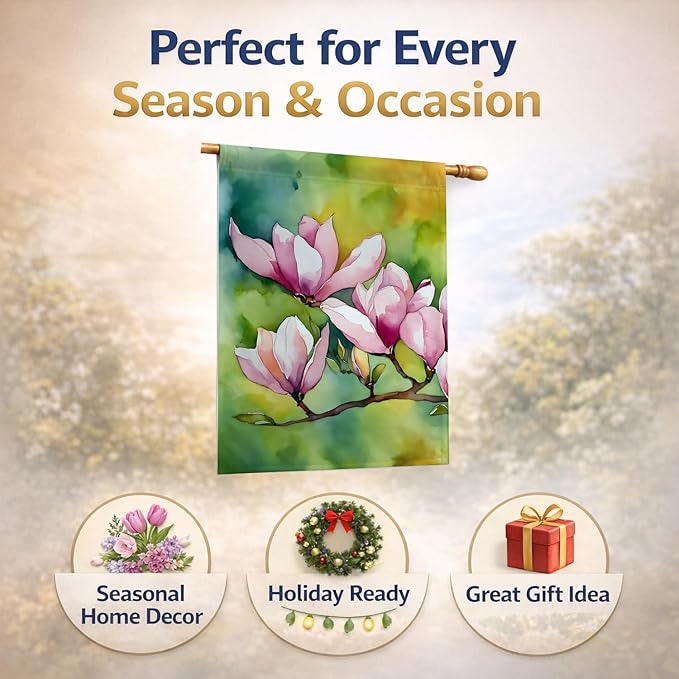 Caroline's Treasures Mississippi Magnolia in Watercolor House Flag Large Porch Sleeve Pole Decorative Outside Yard Banner Artwork Wall Hanging, Polyester, House Size, Multicolor