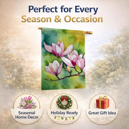 Caroline's Treasures Mississippi Magnolia in Watercolor House Flag Large Porch Sleeve Pole Decorative Outside Yard Banner Artwork Wall Hanging, Polyester, House Size, Multicolor