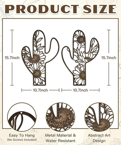 Putuo Decor Metal Cactus Outdoor Decor, Rustic Sunflower Metal Wall Art, Floral Nature-Inspired Metal Wall Art for Living Room, Bedroom, Bathroom, Boho Style, Lawn Decoration, 12.2 x 4.6 inches