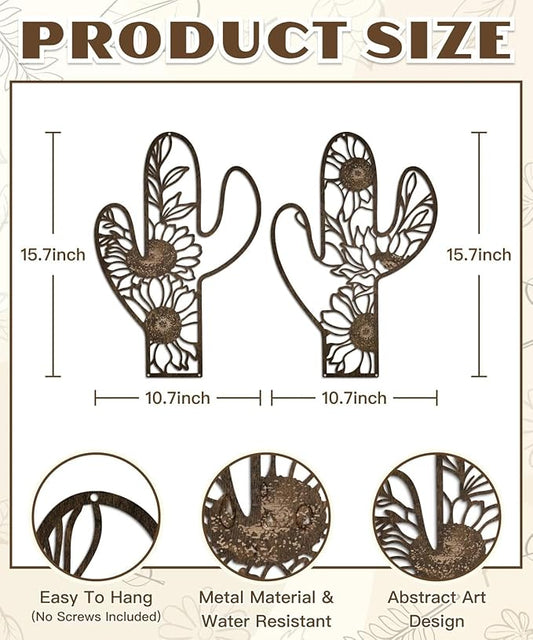 Putuo Decor Metal Cactus Outdoor Decor, Rustic Sunflower Metal Wall Art, Floral Nature-Inspired Metal Wall Art for Living Room, Bedroom, Bathroom, Boho Style, Lawn Decoration, 12.2 x 4.6 inches