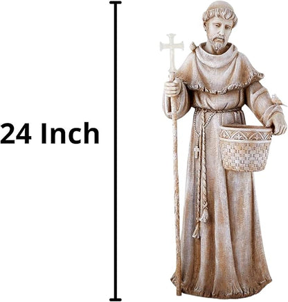 Needzo Natural Stone Resin Solar St Francis Garden Statue Planter, Outdoor Patio Decor, 24 Inch