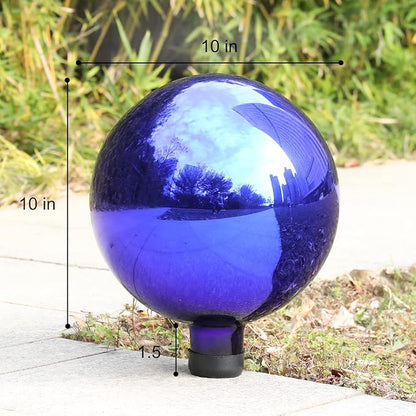 VCUTEKA Gazing Ball, Glass Mirror Polished Hollow Ball Reflective Garden Sphere, Gazing Globe for Home Garden Lawn Outdoor Ornament Yard Decorative, 10-Inch, IIndigo Blue