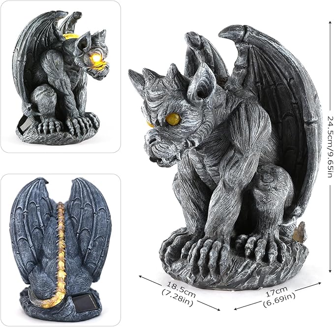 Large Winged Gargoyle Statue with Solar Lights Outdoor Gargoyle Statue Garden Guardian Sculpture Figurine Gothic Decor Gargoyle Monster Dragon Creep Scary Sculpture Patio Yard Lawn