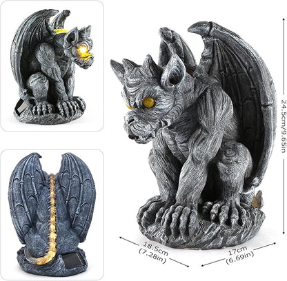 Large Winged Gargoyle Statue with Solar Lights Outdoor Gargoyle Statue Garden Guardian Sculpture Figurine Gothic Decor Gargoyle Monster Dragon Creep Scary Sculpture Patio Yard Lawn
