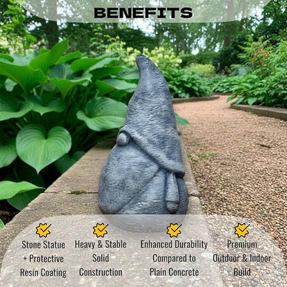 OLOMA Neutral Style Garden Gnome Statue Outdoor Heavy Stone Sculpture with Protective Resin Coating Weather Resistant Decorative Accent for Landscape Patio and Entryway