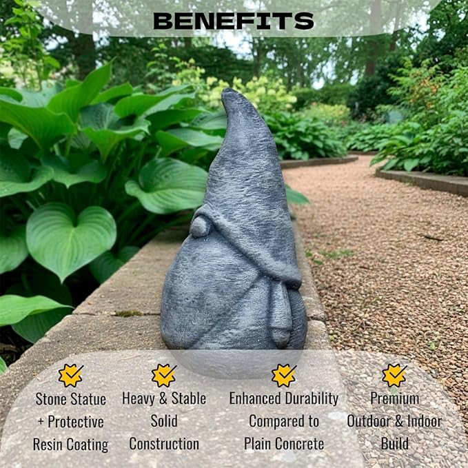 OLOMA Garden Gnome Statue Outdoor Decor Heavy Stone Statue with Protective Resin Coating Minimalist Garden Sculpture Weather Resistant Accent for Modern Yard Patio Spaces