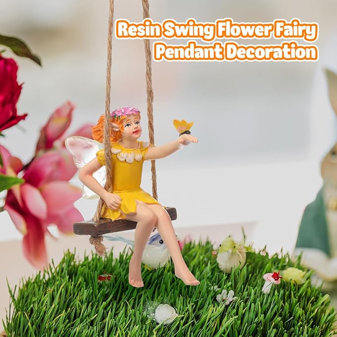 HANABASS Flower Fairy Swing Statue Outdoor Garden Sculpture Creative Hanging Fairy Figurine for Patio and Landscape Resin Crafts Swing Statue for Lawn Yard Patio Windowsill Garden Gifts