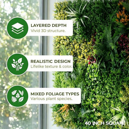 Artificial Grass Wall Backdrop Panels, 40"x40" UV-Anti Greenery Backdrop Wall, Faux Boxwood Panels for Patio, Garden, Backyard Indoor Outdoor Green Wall Decor & Privacy Fence Covering