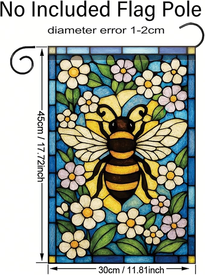 Spring Summer Garden Flag 12x18 Inch Stained Glass Bee Floral Art Nature Pollinator Design Outdoor Yard Porch Lawn Garden for Seasonal Cottage Farmhouse Home Decor