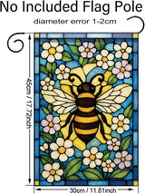 Spring Summer Garden Flag 12x18 Inch Stained Glass Bee Floral Art Nature Pollinator Design Outdoor Yard Porch Lawn Garden for Seasonal Cottage Farmhouse Home Decor