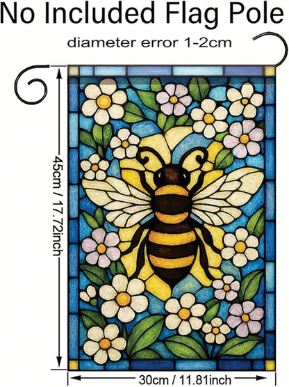 Spring Summer Garden Flag 12x18 Inch Stained Glass Bee Floral Art Nature Pollinator Design Outdoor Yard Porch Lawn Garden for Seasonal Cottage Farmhouse Home Decor