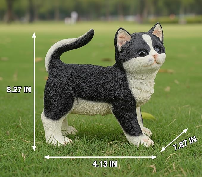 Elenon Cat Garden Statue Decorative for Yard, Standing Cat Figurines Home Lawn Decor, Patio Kitten Tuxedo Statues Pets Memorial Ornament for Cat Lovers