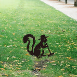 WADORN Squirrel Gardener Metal Decorative Garden Stakes, Black Squirrel Outdoor Statues Silhouette Cute Animal Stakes Ornaments for Yard Art Garden Patio Backyard Lawn Decors Squirrels Lover Gifts