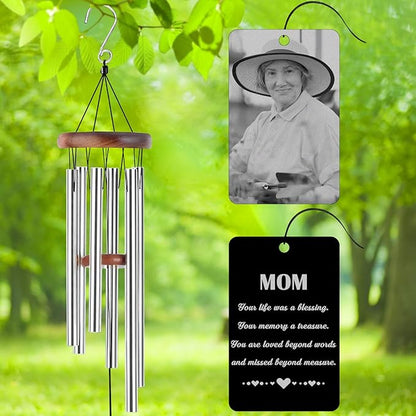 Personalized Custom Wind Chimes Memorial Engraved Gifts for Loss of Loved One Mother Dad Mom Dog Pet Customized Outdoor Sympathy Wind Chimes with Photo Text