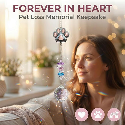 Pet Memorial Gifts for Cats Dogs: Round Ball Crystal Sun Catcher Remembrance Ornament, Cat Memorial Gifts for Loss of Cat, Rainbow Bridge Dog Passing Away Bereavement Pet Loss Sympathy Gift