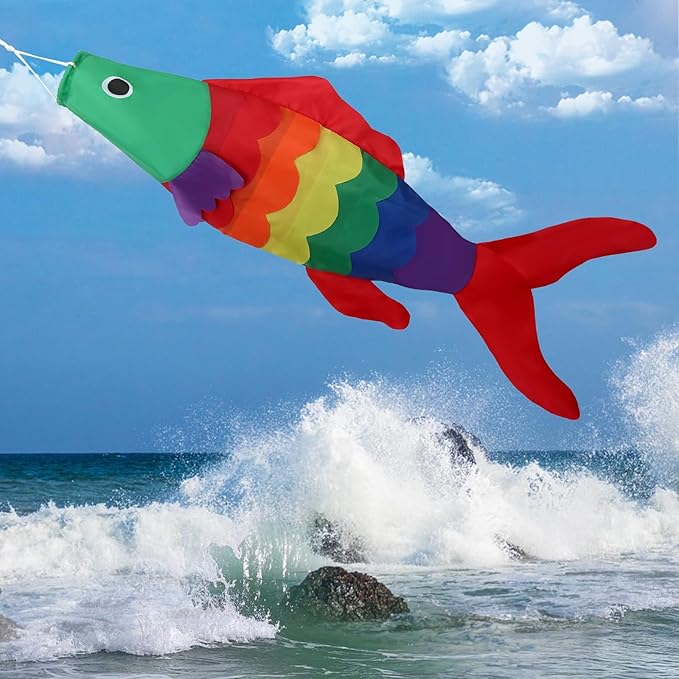 NOVWANG Rainbow Fish Windsock, 40Inch Rainbow Carp Windsock Wind Streamer Wind Sock Outdoor Hanging Decoration for Yard Garden Patio Boat Home Decoration