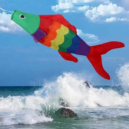 NOVWANG Rainbow Fish Windsock, 40Inch Rainbow Carp Windsock Wind Streamer Wind Sock Outdoor Hanging Decoration for Yard Garden Patio Boat Home Decoration